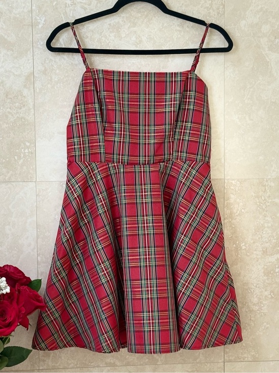 Altar'd State Dresses & Skirts - Altar’d State Red Plaid Bow Back Holiday Fit & Flare Dress Small EUC
